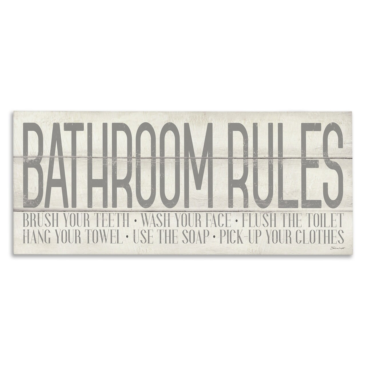 Stupell Industries Planked Style Bathroom Rules Canvas Wall Art